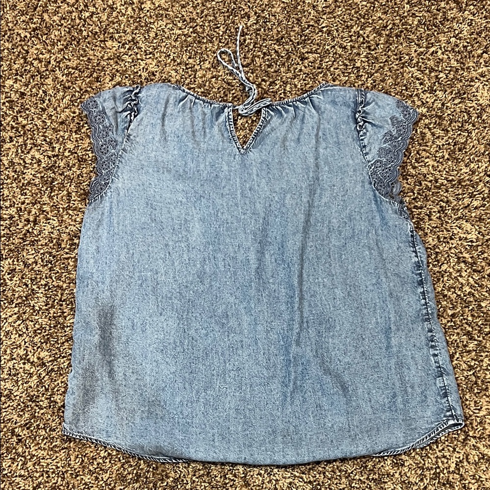 Lauren Conrad Women's Blue Lace Sleeve Top Size M